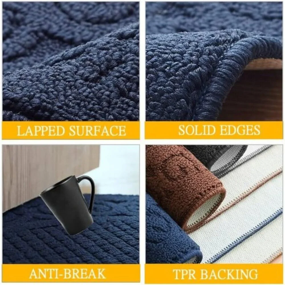 New Set of 2 Navy Kitchen Mat, Non-Skid, Washable, Absorbent Half Circle Rugs